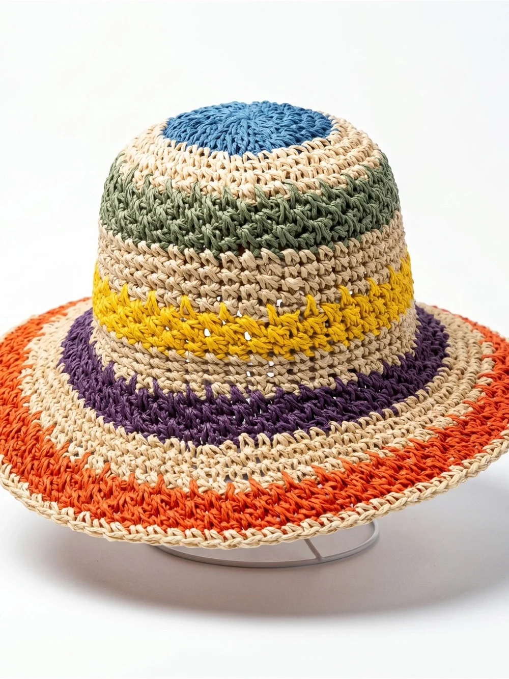 St. Barths Style Colorful Striped Crochet Bucket Hat NEW - Picture 3 of 13